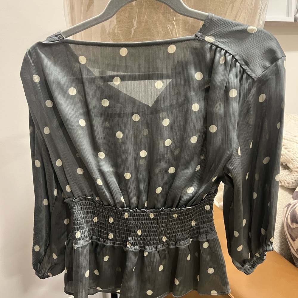 Polka Dot Smocked Waist Blouse